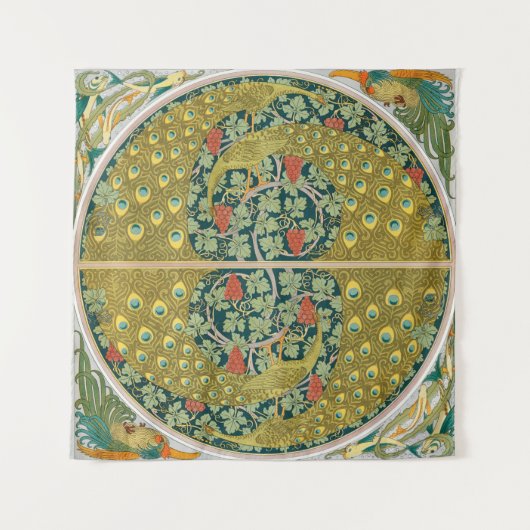 Jugendstil im Pfauenstil - runder, aufwändiger Ent Wandteppich (Vorderseite)