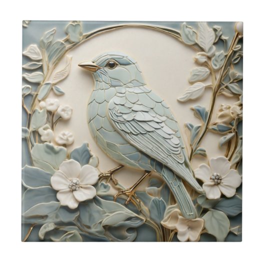 Jugendstil-Imitate-Relief Bluebird Bird Links Minz Fliese (Vorderseite)