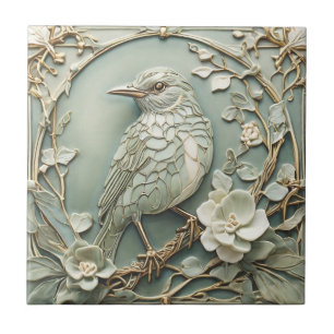 Jugendstil-Imitate-Relief Links Starling Bird Sage Fliese