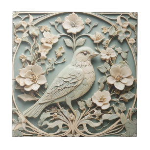 Jugendstil-Imitate Relief Right Bird Blume Minze Fliese