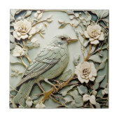 Jugendstil-Imitate-Relief Right Blackbird Minze Fliese (Vorderseite)