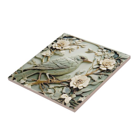 Jugendstil-Imitate-Relief Right Blackbird Minze Fliese (Seite)