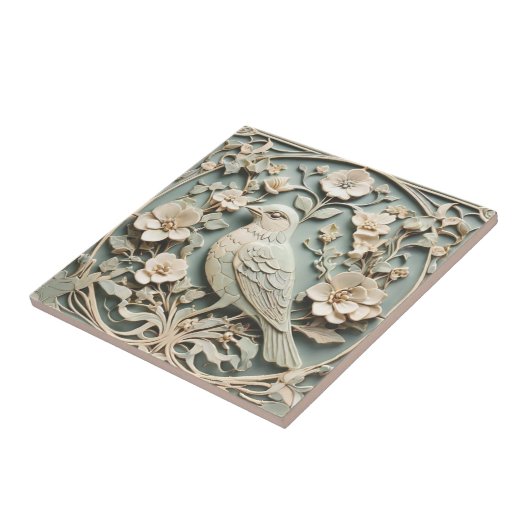 Jugendstil-Imitate Relief Vogel Blume Blüten Minze Fliese (Seite)