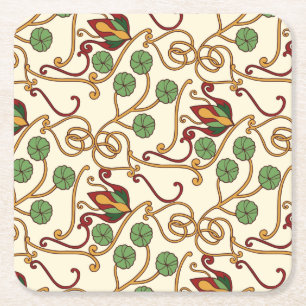 Jugendstil-inspiriertes florales Design Rechteckiger Pappuntersetzer