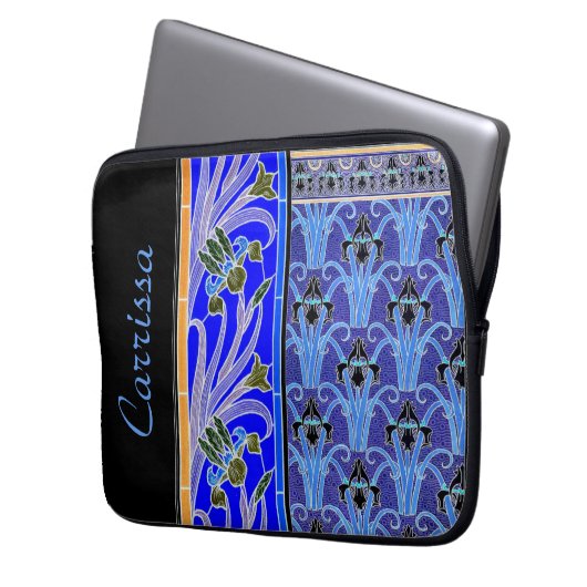 Jugendstil-Iris-Blume elegante verneuil blue blau Laptopschutzhülle (Vorderseite Links)