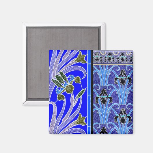 Jugendstil-Iris-Blume elegante verneuil blue blau Magnet (Vorderseite/Rückseite)