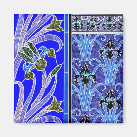 Jugendstil-Iris-Blume elegante verneuil blue blau Magnet (Vorne)