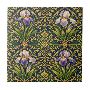 Jugendstil-Iris-Blumendamast Fliese