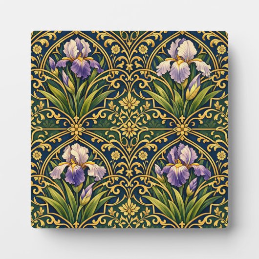 Jugendstil-Iris-Blumendamast Fotoplatte (Vorderseite)