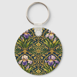 Jugendstil-Iris-Blumendamast Schlüsselanhänger