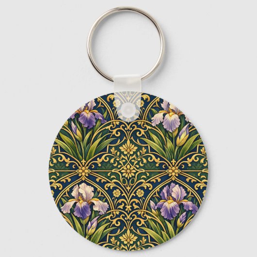 Jugendstil-Iris-Blumendamast Schlüsselanhänger (Vorderseite)