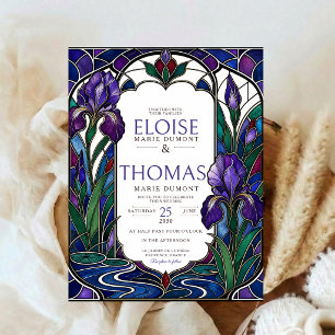Jugendstil Iris Hochzeit Buntglas Lila Einladung