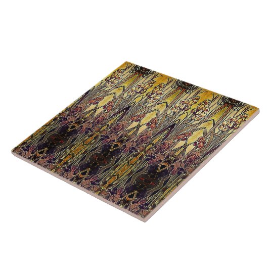 Jugendstil-Iris-Muster Gold Bronze rot elegant Fliese (Seite)