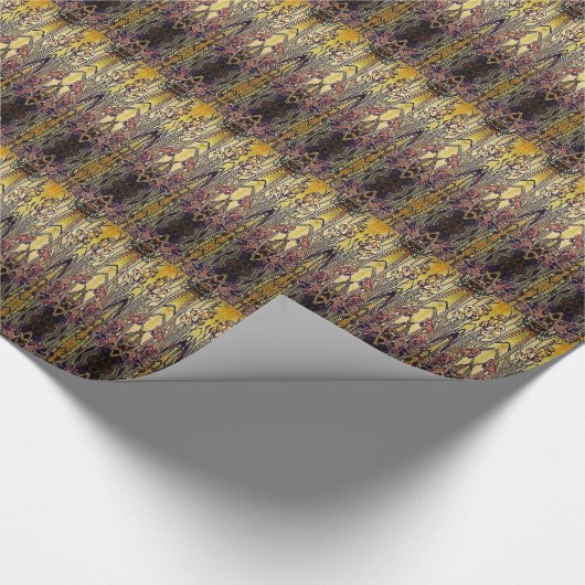 Jugendstil-Iris-Muster Gold Bronze rot elegant Geschenkpapier (Ecke)