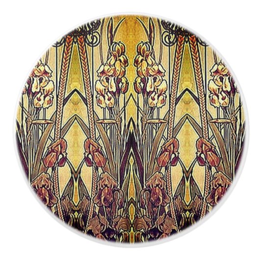 Jugendstil-Iris-Muster Gold Bronze rot elegant Keramikknauf (Vorderseite)