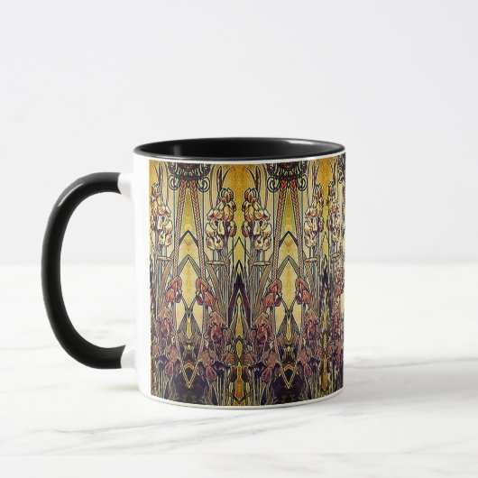 Jugendstil-Iris-Muster Gold Bronze rot elegant Tasse (Links)