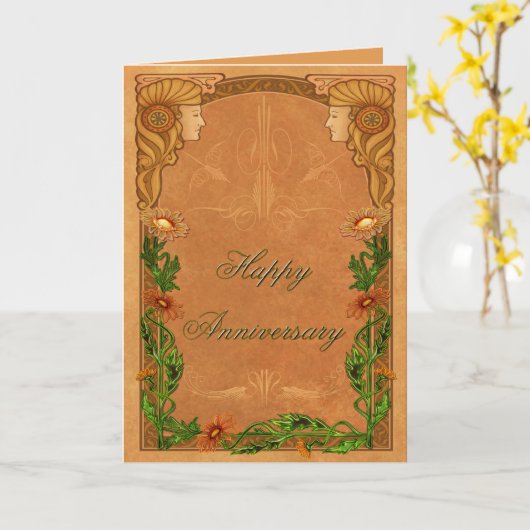 Jugendstil Jahrestag Karte (Gelbe Blume)