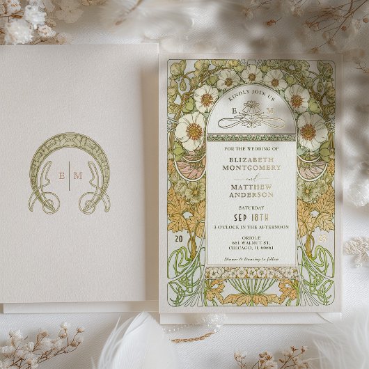 Jugendstil-Jahrgang Hochzeitsfeiern Akzente Folieneinladung