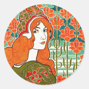 Jugendstil ~ Jane von Louis John Rhead Runder Aufkleber