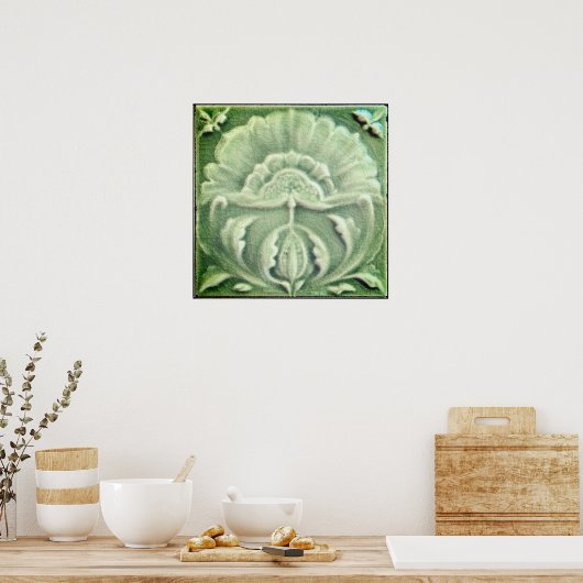 Jugendstil-Jugendstil-Blume Fliesen Design Grün Poster (Küche)