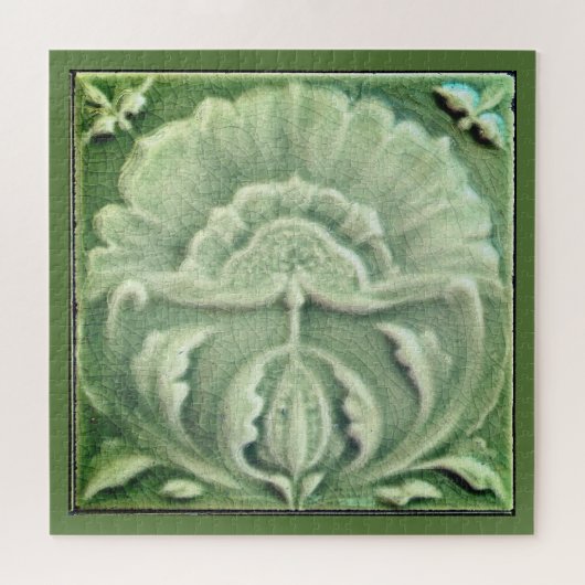 Jugendstil-Jugendstil-Blume Fliesen Design Grün Puzzle (Horizontal)