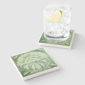 Jugendstil-Jugendstil-Blume Fliesen Design Grün Steinuntersetzer (Seitenansicht)