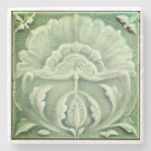 Jugendstil-Jugendstil-Blume Fliesen Design Grün Steinuntersetzer (Vorderseite)