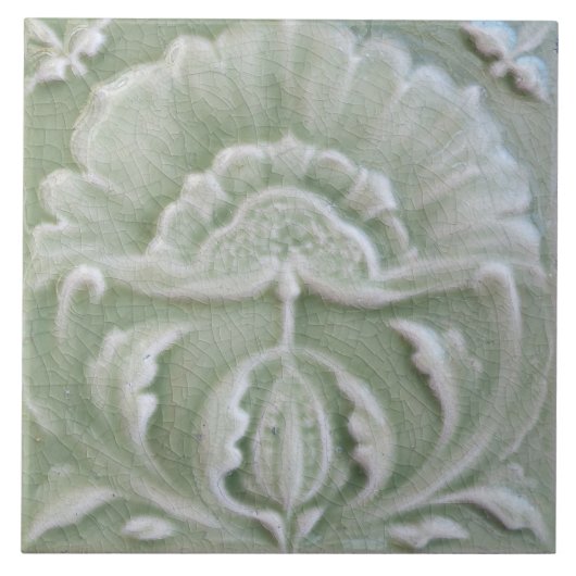 Jugendstil-Jugendstil-Blume Graugrün Fliese (Vorderseite)