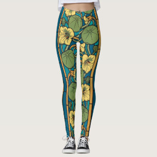 Jugendstil Kapuzinerkresse Blau Gold floral Verneu Leggings