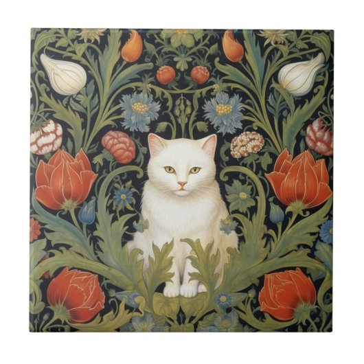 Jugendstil-Katze im Garten Fliese (Vorderseite)