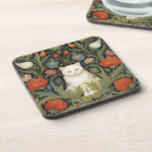 Jugendstil-Katze im Garten Getränkeuntersetzer (Linke Seite)