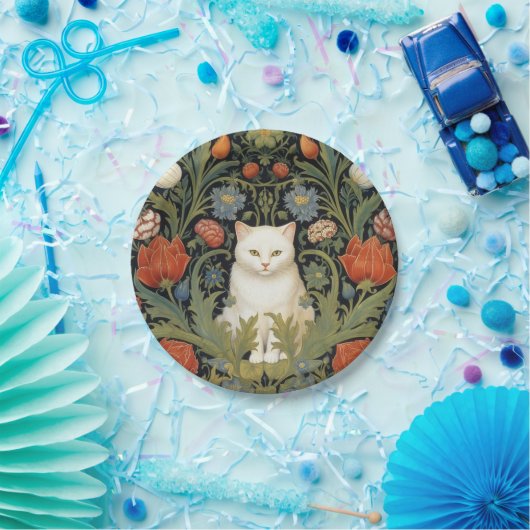Jugendstil-Katze im Garten Pappteller (Party)