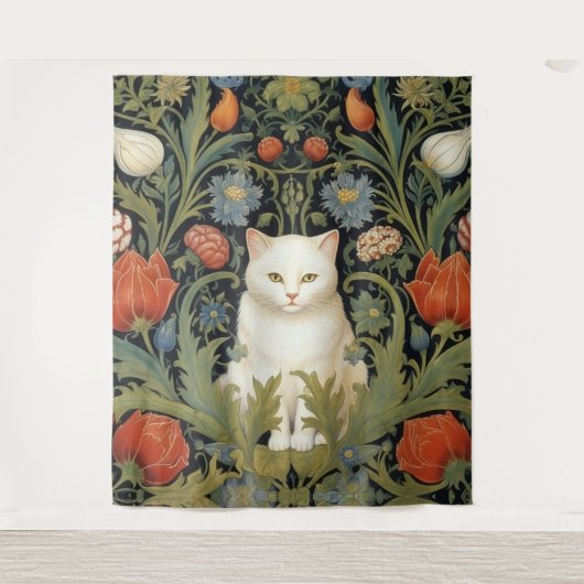 Jugendstil-Katze im Garten Wandteppich (Vorderseite)