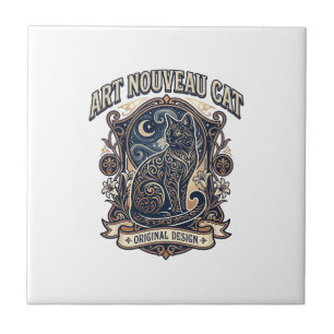 Jugendstil-Katze Katze Jugendstil Vintage-Vektorku Fliese