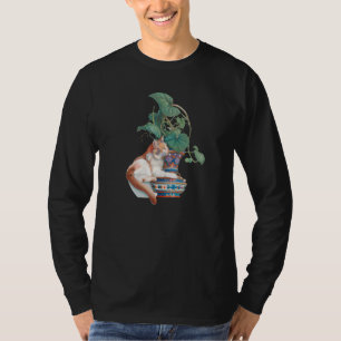 Jugendstil-Katze neben gepunkteter Pflanze T-Shirt