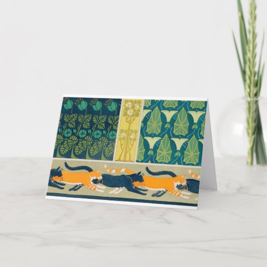 Jugendstil-Katzen und Blume Karte (Vorderseite)