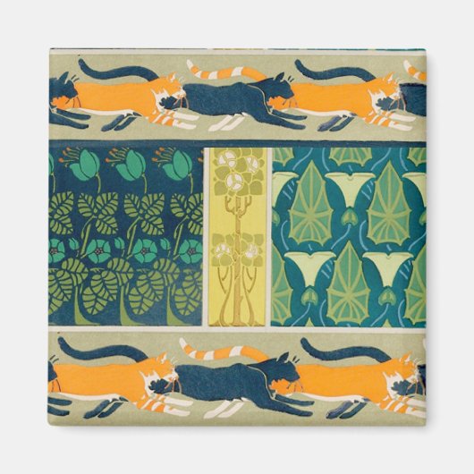 Jugendstil-Katzen und Blume Magnet (Vorne)