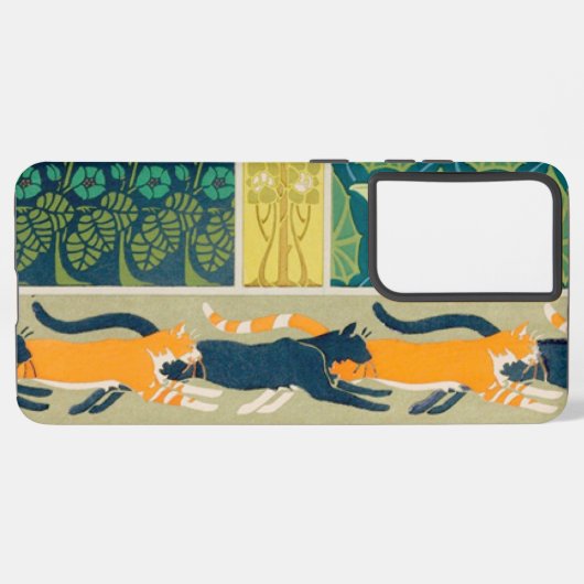 Jugendstil-Katzen und Blume Samsung Galaxy Hülle (Linke Seite)