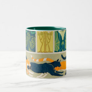 Jugendstil-Katzen und Blume Zweifarbige Tasse