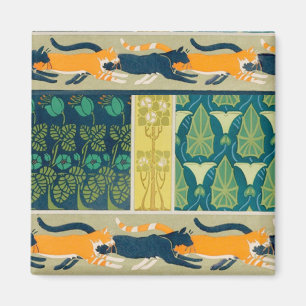 Jugendstil Katzen und Blumen Magnet