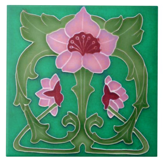 Jugendstil-Keramik Feuerstelle Wand Tile Fliese (Vorderseite)