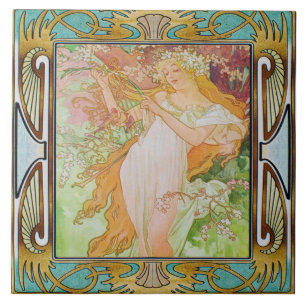 Jugendstil-Keramik Tile Alphose mucha Design 02 Fliese