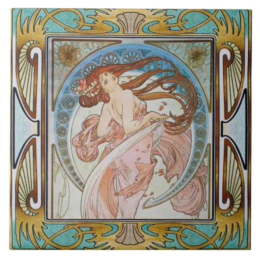 Jugendstil-Keramik Tile Alphose mucha Design 13 Fliese (Vorderseite)