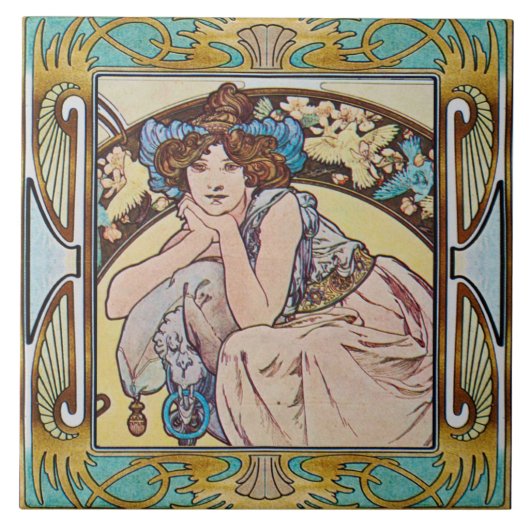 Jugendstil-Keramik Tile Alphose mucha Design 14 Fliese (Vorderseite)