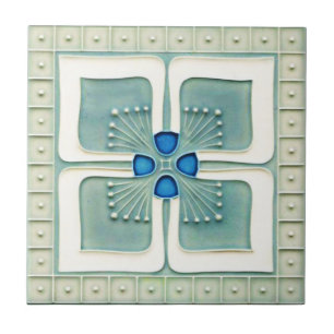 Jugendstil Keramik Tile. Grau/Blau Fliese