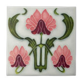 Jugendstil Keramik Tile. Rosa/Grün Fliese (Vorderseite)