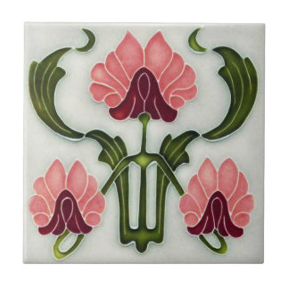 Jugendstil Keramik Tile. Rosa/Grün Fliese