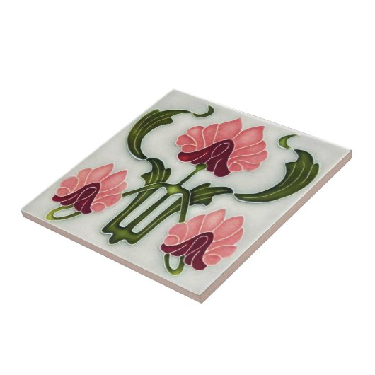 Jugendstil Keramik Tile. Rosa/Grün Fliese (Seite)