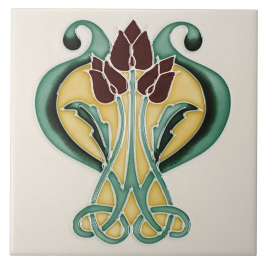 Jugendstil-Keramik Tile - Tiefe Lila Tulissen Fliese (Vorderseite)