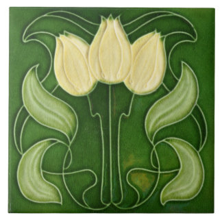 Jugendstil-Keramik Vintages Aussehen Weiße Tulpen Fliese